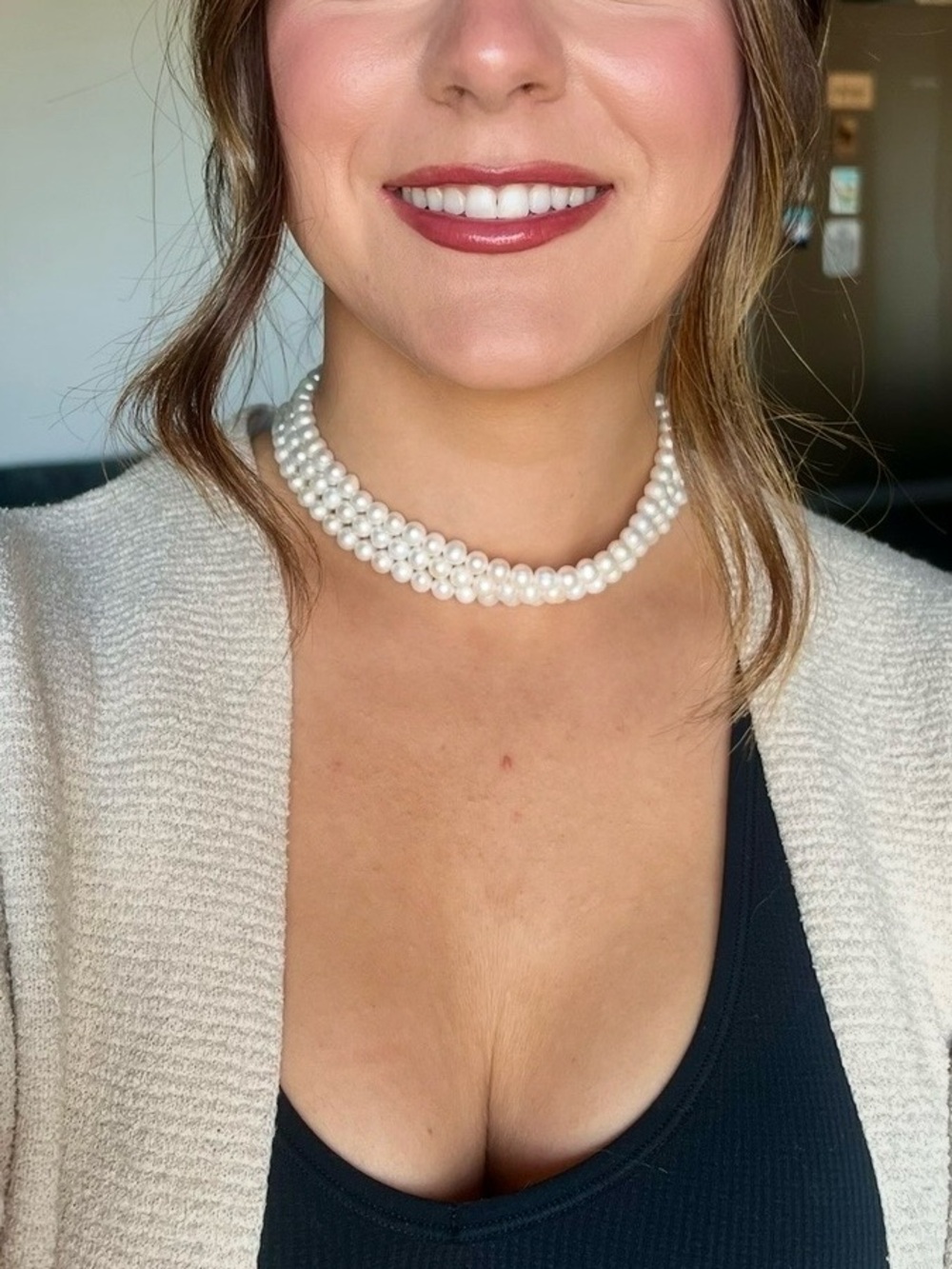 Classic Triple Strand Pearl Necklace - White Freshwater Pearls (15 inch)